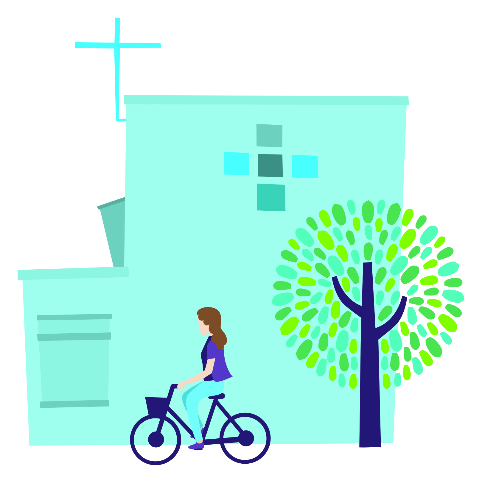 Nainen ajaa polkupyörällä Jampan seurakuntakodin edustalle.