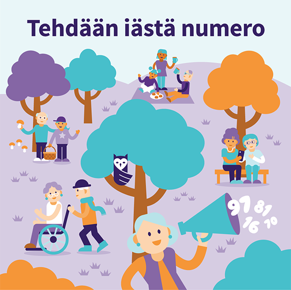 Ikäkuukauden lempeää liikuntaa Vanhustenviikon kuvituskuva.